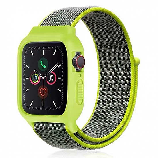 Buy iWatch Silicon Case With Nylon Velcro Strap Compatible With Apple iWatch Series Se 7 6 5 4 3 2 1 Size 42mm 44mm 45mm 49mm Neon Sports Green